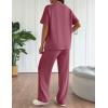 imageEkouaer Lounge Set for Women 2 Piece Sets Outfits Top and Long Pants Ribbed Textured Knit Matching Pajamas with PocketsRose Red