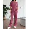 imageEkouaer Lounge Set for Women 2 Piece Sets Outfits Top and Long Pants Ribbed Textured Knit Matching Pajamas with PocketsRose Red
