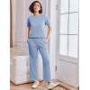 imageEkouaer Lounge Set for Women 2 Piece Sets Outfits Top and Long Pants Ribbed Textured Knit Matching Pajamas with PocketsSky Blue