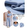 imageEkouaer Lounge Set for Women 2 Piece Sets Outfits Top and Long Pants Ribbed Textured Knit Matching Pajamas with PocketsSky Blue