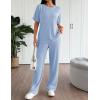 imageEkouaer Lounge Set for Women 2 Piece Sets Outfits Top and Long Pants Ribbed Textured Knit Matching Pajamas with PocketsSky Blue