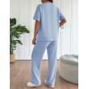 imageEkouaer Lounge Set for Women 2 Piece Sets Outfits Top and Long Pants Ribbed Textured Knit Matching Pajamas with PocketsSky Blue