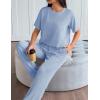 imageEkouaer Lounge Set for Women 2 Piece Sets Outfits Top and Long Pants Ribbed Textured Knit Matching Pajamas with PocketsSky Blue