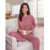 imageEkouaer Lounge Sets for Women Long Sleeve Pajamas Fall Loungewear Soft Comfy Pjs Two Piece Travel Outfits SetOld Rose