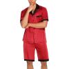imageEkouaer Men Satin Silk Pajamas Set with Pockets Sleepwear Shorts Satin Summer Loungewear 2 Piece Button Down Set S3XL01 Red