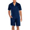 imageEkouaer Men Satin Silk Pajamas Set with Pockets Sleepwear Shorts Satin Summer Loungewear 2 Piece Button Down Set S3XLNavy Striped