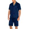 imageEkouaer Men Satin Silk Pajamas Set with Pockets Sleepwear Shorts Satin Summer Loungewear 2 Piece Button Down Set S3XLNavy Striped