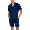 imageEkouaer Men Satin Silk Pajamas Set with Pockets Sleepwear Shorts Satin Summer Loungewear 2 Piece Button Down Set S3XLNavy Striped