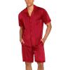 imageEkouaer Men Satin Silk Pajamas Set with Pockets Sleepwear Shorts Satin Summer Loungewear 2 Piece Button Down Set S3XLRed Striped