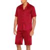 imageEkouaer Men Satin Silk Pajamas Set with Pockets Sleepwear Shorts Satin Summer Loungewear 2 Piece Button Down Set S3XLRed Striped