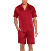 imageEkouaer Men Satin Silk Pajamas Set with Pockets Sleepwear Shorts Satin Summer Loungewear 2 Piece Button Down Set S3XLRed Striped