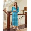 imageEkouaer Nightgown Long Sleeve for Women Sleepwear V Neck Loungewear Button Full Length NightshirtTurquoise Plaid