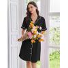 imageEkouaer Nightgowns for Women Button Down Sleep Shirts Short Sleeve Nightshirt Classic Pajama Dress Soft Sleepwear SXXXLBlack