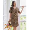 imageEkouaer Nightgowns for Women Button Down Sleep Shirts Short Sleeve Nightshirt Classic Pajama Dress Soft Sleepwear SXXXLBrown Leopard