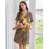 imageEkouaer Nightgowns for Women Button Down Sleep Shirts Short Sleeve Nightshirt Classic Pajama Dress Soft Sleepwear SXXXLBrown Leopard