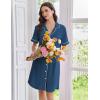 imageEkouaer Nightgowns for Women Button Down Sleep Shirts Short Sleeve Nightshirt Classic Pajama Dress Soft Sleepwear SXXXLDeep Blue