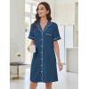 imageEkouaer Nightgowns for Women Button Down Sleep Shirts Short Sleeve Nightshirt Classic Pajama Dress Soft Sleepwear SXXXLDeep Blue