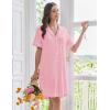 imageEkouaer Nightgowns for Women Button Down Sleep Shirts Short Sleeve Nightshirt Classic Pajama Dress Soft Sleepwear SXXXLPink