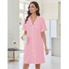 imageEkouaer Nightgowns for Women Button Down Sleep Shirts Short Sleeve Nightshirt Classic Pajama Dress Soft Sleepwear SXXXLPink