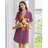 imageEkouaer Nightgowns for Women Button Down Sleep Shirts Short Sleeve Nightshirt Classic Pajama Dress Soft Sleepwear SXXXLPurple