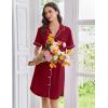 imageEkouaer Nightgowns for Women Button Down Sleep Shirts Short Sleeve Nightshirt Classic Pajama Dress Soft Sleepwear SXXXLWine Red