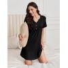 imageEkouaer Nightgowns for Women Cotton Night Gowns Pleated Nightshirts Henley V Neck Sleepshirts Short Sleeve SleepwearBlack