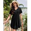 imageEkouaer Nightgowns for Women Cotton Night Gowns Pleated Nightshirts Henley V Neck Sleepshirts Short Sleeve SleepwearBlack
