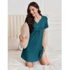 imageEkouaer Nightgowns for Women Cotton Night Gowns Pleated Nightshirts Henley V Neck Sleepshirts Short Sleeve SleepwearBlue Green