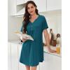 imageEkouaer Nightgowns for Women Cotton Night Gowns Pleated Nightshirts Henley V Neck Sleepshirts Short Sleeve SleepwearBlue Green