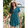 imageEkouaer Nightgowns for Women Cotton Night Gowns Pleated Nightshirts Henley V Neck Sleepshirts Short Sleeve SleepwearBlue Green