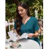 imageEkouaer Nightgowns for Women Cotton Night Gowns Pleated Nightshirts Henley V Neck Sleepshirts Short Sleeve SleepwearBlue Green