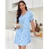 imageEkouaer Nightgowns for Women Cotton Night Gowns Pleated Nightshirts Henley V Neck Sleepshirts Short Sleeve SleepwearBlue Star  Moon