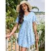 imageEkouaer Nightgowns for Women Cotton Night Gowns Pleated Nightshirts Henley V Neck Sleepshirts Short Sleeve SleepwearBlue Star  Moon