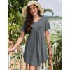 imageEkouaer Nightgowns for Women Cotton Night Gowns Pleated Nightshirts Henley V Neck Sleepshirts Short Sleeve SleepwearGrey