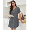 imageEkouaer Nightgowns for Women Cotton Night Gowns Pleated Nightshirts Henley V Neck Sleepshirts Short Sleeve SleepwearGrey
