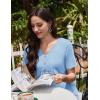 imageEkouaer Nightgowns for Women Cotton Night Gowns Pleated Nightshirts Henley V Neck Sleepshirts Short Sleeve SleepwearLight Blue