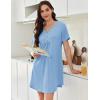 imageEkouaer Nightgowns for Women Cotton Night Gowns Pleated Nightshirts Henley V Neck Sleepshirts Short Sleeve SleepwearLight Blue