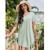 imageEkouaer Nightgowns for Women Cotton Night Gowns Pleated Nightshirts Henley V Neck Sleepshirts Short Sleeve SleepwearLight Green