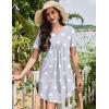 imageEkouaer Nightgowns for Women Cotton Night Gowns Pleated Nightshirts Henley V Neck Sleepshirts Short Sleeve SleepwearLight Grey Stars