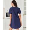 imageEkouaer Nightgowns for Women Cotton Night Gowns Pleated Nightshirts Henley V Neck Sleepshirts Short Sleeve SleepwearNavy Blue