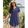 imageEkouaer Nightgowns for Women Cotton Night Gowns Pleated Nightshirts Henley V Neck Sleepshirts Short Sleeve SleepwearNavy Blue
