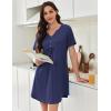 imageEkouaer Nightgowns for Women Cotton Night Gowns Pleated Nightshirts Henley V Neck Sleepshirts Short Sleeve SleepwearNavy Blue