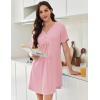 imageEkouaer Nightgowns for Women Cotton Night Gowns Pleated Nightshirts Henley V Neck Sleepshirts Short Sleeve SleepwearPink