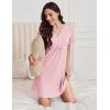 imageEkouaer Nightgowns for Women Cotton Night Gowns Pleated Nightshirts Henley V Neck Sleepshirts Short Sleeve SleepwearPink