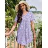 imageEkouaer Nightgowns for Women Cotton Night Gowns Pleated Nightshirts Henley V Neck Sleepshirts Short Sleeve SleepwearPurple  Blue Dots