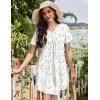 imageEkouaer Nightgowns for Women Cotton Night Gowns Pleated Nightshirts Henley V Neck Sleepshirts Short Sleeve SleepwearWhite Pink  Lilac Florals