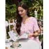 imageEkouaer Nightgowns for Women Cotton Night Gowns Pleated Nightshirts Henley V Neck Sleepshirts Short Sleeve SleepwearWhite Pink Florals