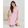 imageEkouaer Nightgowns for Women Cotton Night Gowns Pleated Nightshirts Henley V Neck Sleepshirts Short Sleeve SleepwearWhite Pink Florals