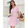 imageEkouaer Nightgowns for Women Cotton Night Gowns Pleated Nightshirts Henley V Neck Sleepshirts Short Sleeve SleepwearWhite Pink Florals