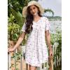 imageEkouaer Nightgowns for Women Cotton Night Gowns Pleated Nightshirts Henley V Neck Sleepshirts Short Sleeve SleepwearWhite Pink Line Florals